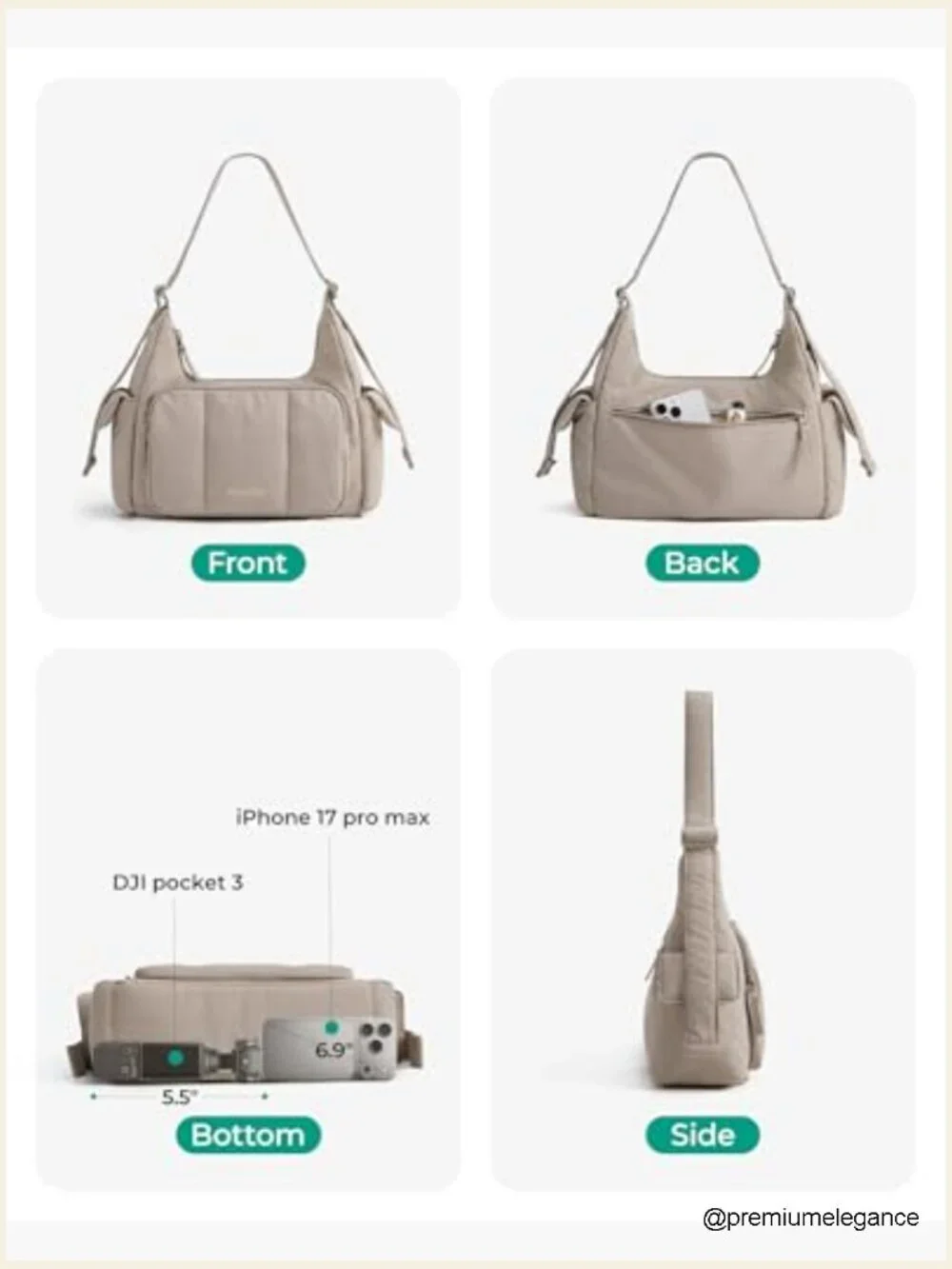 6L Crossbody Puffer Hobo Bag with Adjustable Strap, Nylon, Lightweight